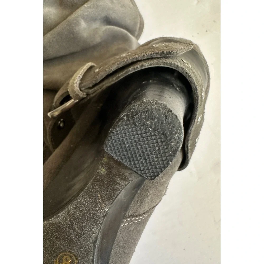 Y2K Naughty Monkey Over The Knee Suede Wedge Boots Gray Grommet Buckle 8